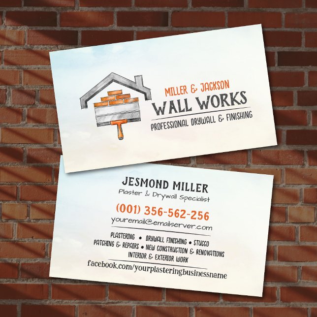 Cartão De Visita Drywall Plastering Services Watercolor art (Criador carregado)