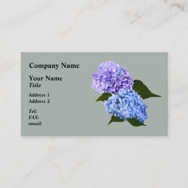 Cartão De Visita Duas Lavandas Hydrangea e Azul (Frente)