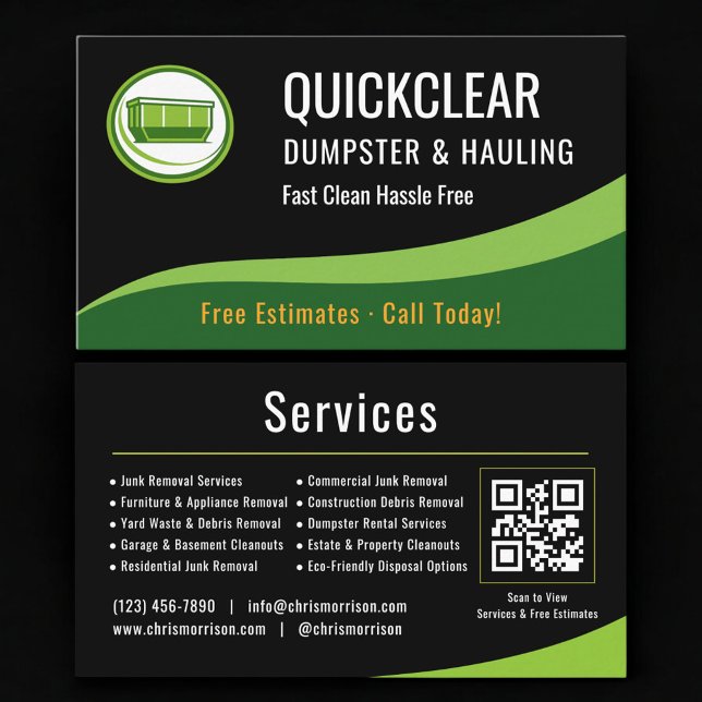 Cartão De Visita Dumpster and Hauling Professional QR Code (Criador carregado)