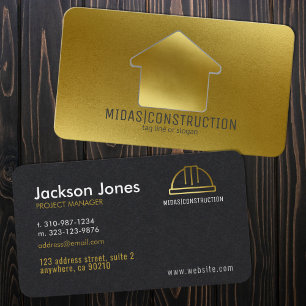 Cartão De Visita Duro Moderno Preto + Dourado Mínimo de Construç