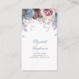 Cartão De Visita Dusty Blue e Mauve Watercolor Floral Vintage