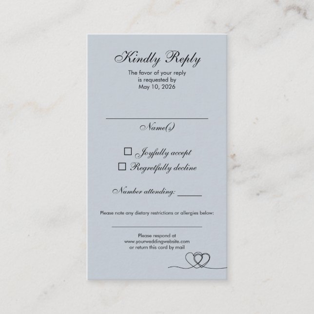Cartão De Visita Dusty Blue Elegant Calligraphy Wedding RSVP Card (Frente)