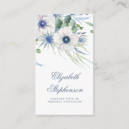 Cartão De Visita Dusty Blue Floral Greenery Anemone e Eucalyptus