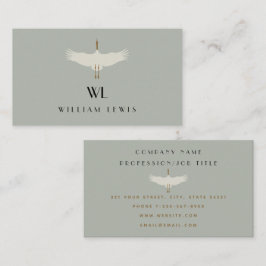 Cartão De Visita Dusty Blue Neutral Birds Swans Art Deco Monograma