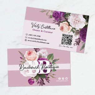 Cartão De Visita Dusty Mauve Vintage Rosas Floral Boutique Código Q