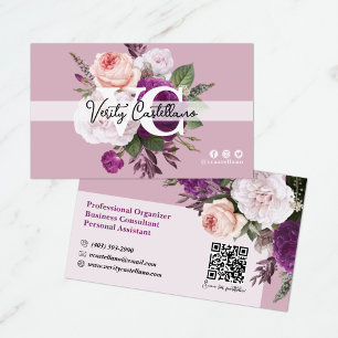 Cartão De Visita Dusty Mauve Vintage Rosas Floral Simples