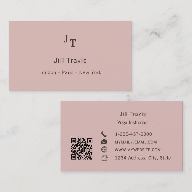 Cartão De Visita Dusty pink neutral QR code Business Card (Frente/Verso)