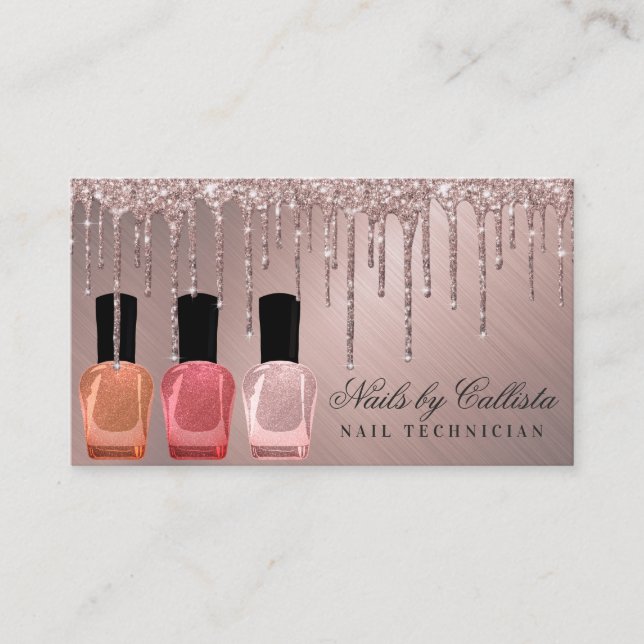 Cartão De Visita Dusty Rosa Dourada Glitter Metálico Unha Polonês (Frente)