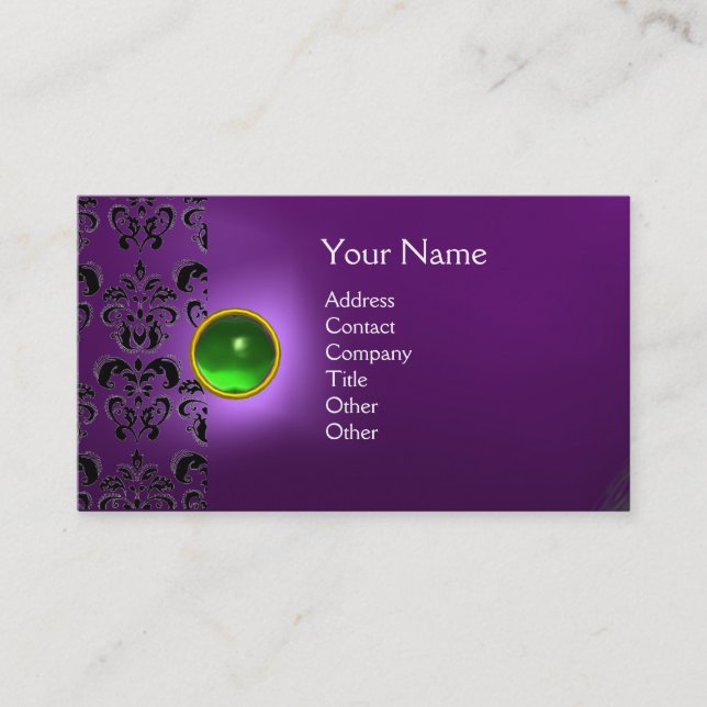 Cartão De Visita ECLIPSE DAMASK GEM MONOGRAM verde roxo (Frente)