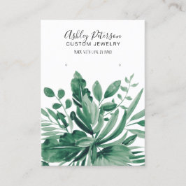 Cartão De Visita Ecrã de brinco de joias verdes de folha tropical