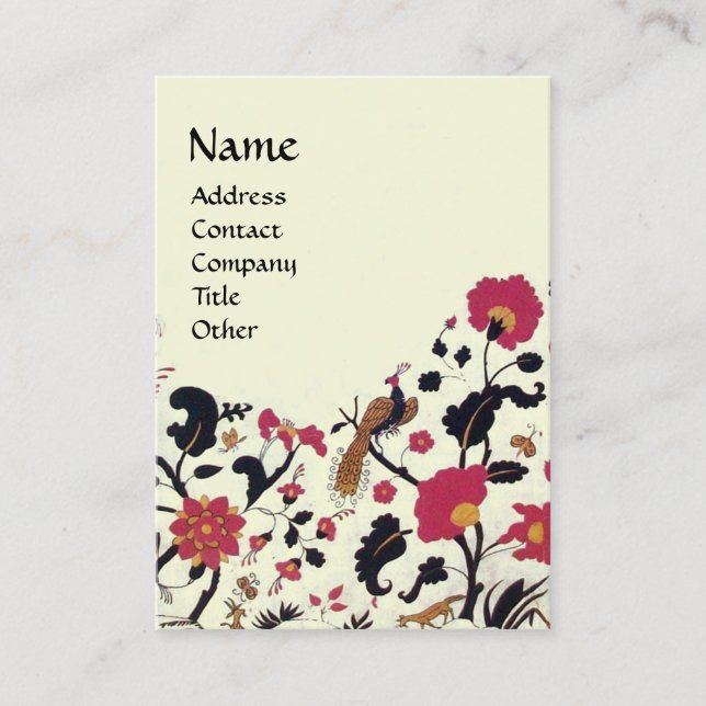 Cartão De Visita EDEN/WHIMSICAL GARDEN Red BlacK White Floral (Frente)
