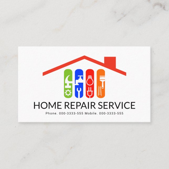 Cartão De Visita Edifício Colorir Ferramentas para o Handyman (Frente)