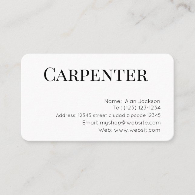 cartão de visita editável de CARPENTER (Frente)
