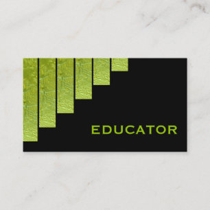 Cartão De Visita Educador de faixas verticais pretas e verdes moder