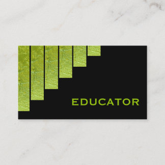 Cartão De Visita Educador de faixas verticais pretas e verdes moder