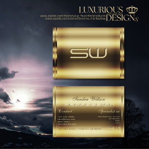 Cartão De Visita Efeito do Shimmer Dourado Luxurioso e Iniciais Fau