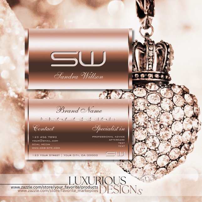 Cartão De Visita Efeito Dourado Elegante Faux 3D Optics Monograma (Criador carregado)