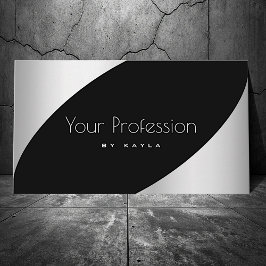 Cartão De Visita Efeito Negro e Prata Elegante com Horas de Abertur