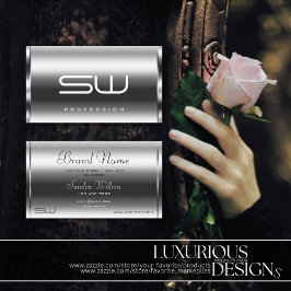 Cartão De Visita Efeito Prateado Elegante Monograma Moderno Profiss