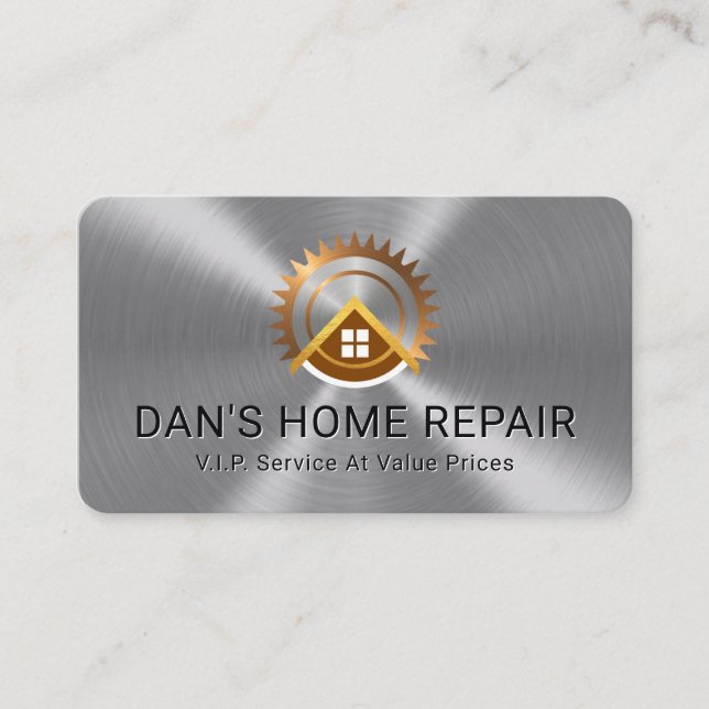 Cartão De Visita Electric Saw Rooftop On Silver Metallic Layer (Frente)