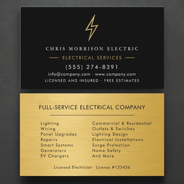 Cartão De Visita Electrical Services Electrician Gold Metallic (Criador carregado)