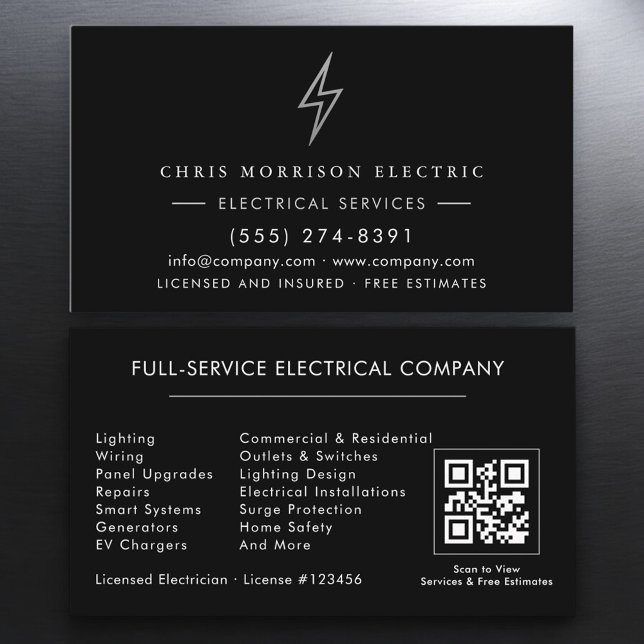 Cartão De Visita Electrician – Black Silver Electrical Service (Criador carregado)