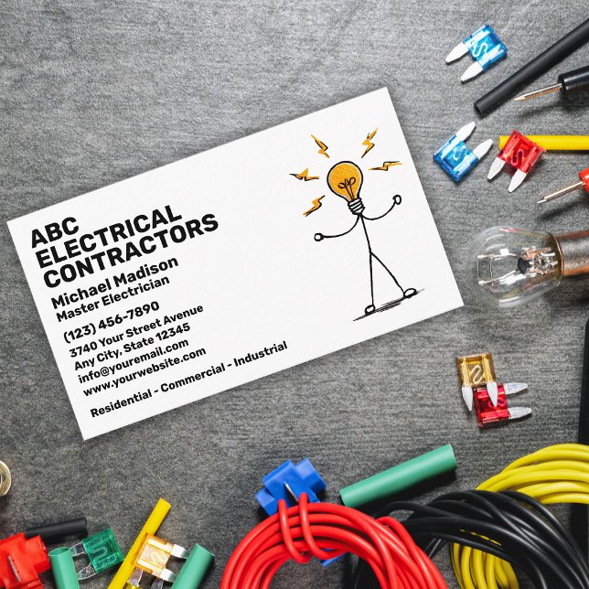 Cartão De Visita Electrician | Electrical Contractor (Criador carregado)