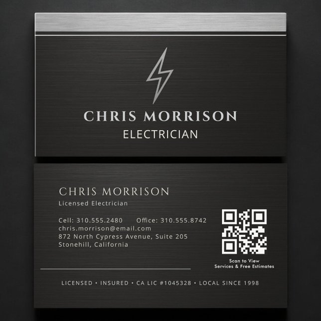 Cartão De Visita Electrician Metallic QR Code (Criador carregado)