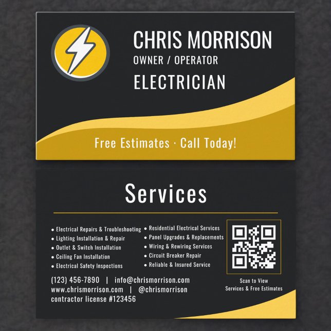 Cartão De Visita Electrician QR Code (Criador carregado)