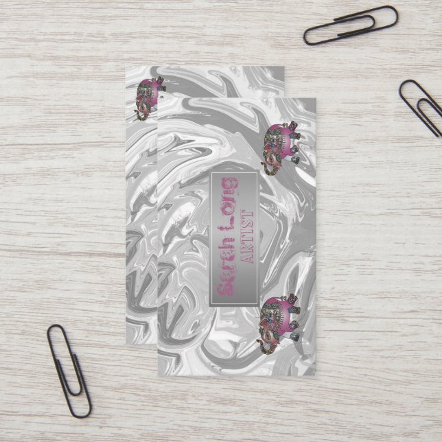 Cartão De Visita Elefante elegante de prata doce de luxo (Frente/Verso In Situ)