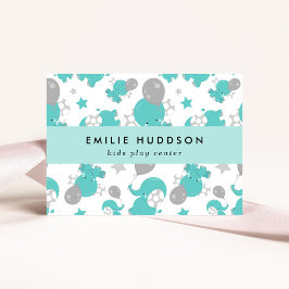 Cartão De Visita Elefantes Azuis, Kids Play Center, Centro de Ativi