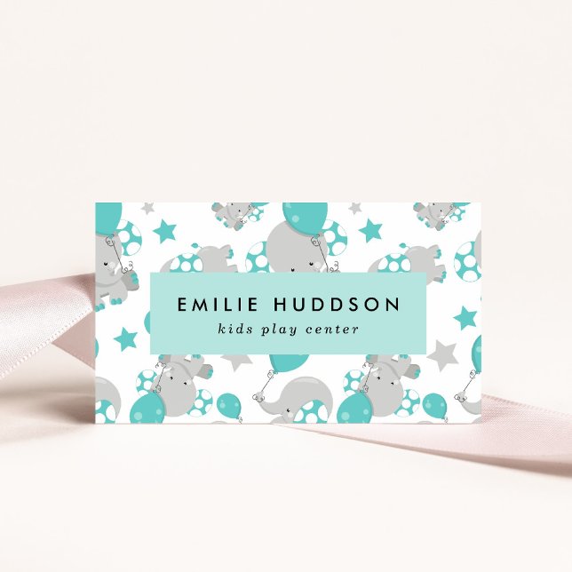 Cartão De Visita Elefantes Fofos, Kids Play Center, Centro de Ativi (Criador carregado)