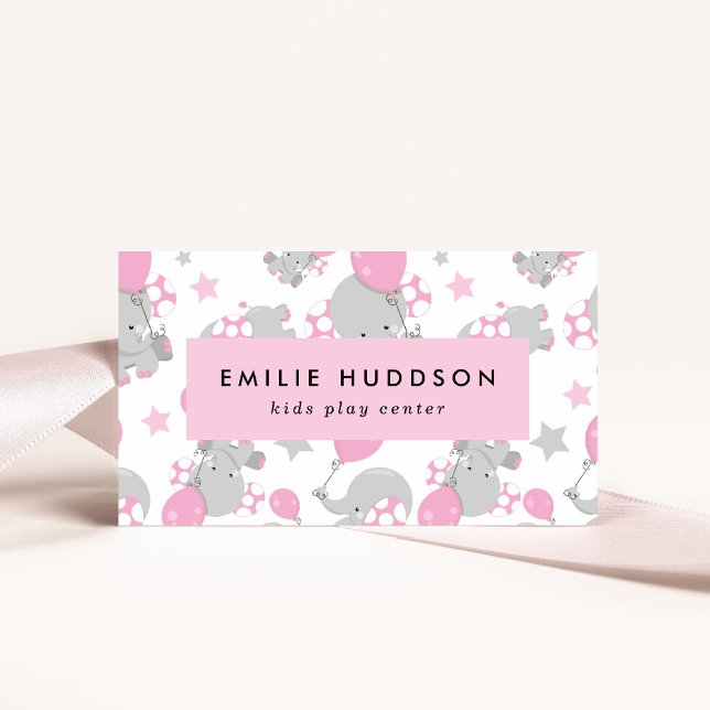 Cartão De Visita Elefantes Fofos, Kids Play Center, Centro de Ativi (Criador carregado)