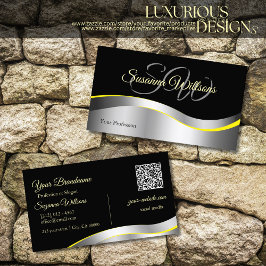Cartão De Visita Elegance Black Wavy Silver Decor Inicializa Código