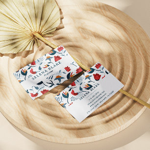 Cartão De Visita Elegância Floral Vibrante   Chic & Moderno