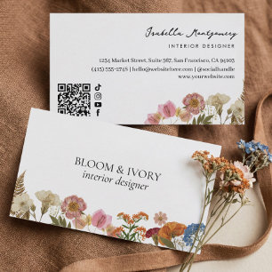 Cartão De Visita Elegância Moderna Luxo Flor Silvestre Botânica Flo