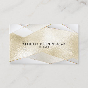 Cartão De Visita Elegância Pura Facetas Douradas em Branco Dourado 
