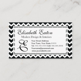 Cartão De Visita Elegância retro do ziguezague preto e branco de