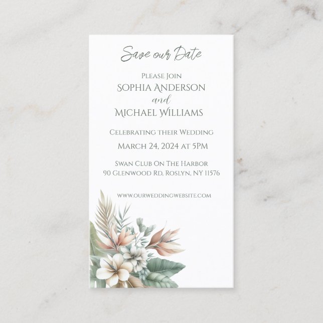Cartão De Visita Elegância Tropical - Casamento - Salve a data - (Frente)
