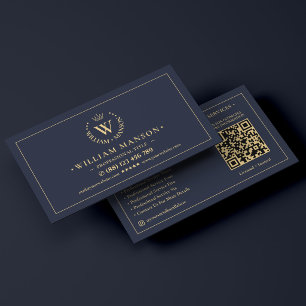 Cartão De Visita Elegant Atendente Notarial Móvel Coroa Azul Escuro