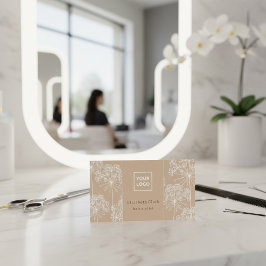 Cartão De Visita Elegant Beige Botanical Hair Stylist 