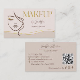 Cartão De Visita Elegant Beige & Gold Makeup Artist Bussines card