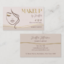 Elegant Beige & Gold Makeup Artist Bussines card