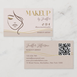 Cartão De Visita Elegant Beige & Gold Makeup Artist Bussines card