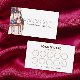 Cartão De Visita Elegant Berry Chocolate Cake Bakery Loyalty Reward