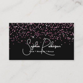 Cartão De Visita Elegant Black and Pink Glitter Salon Business Card