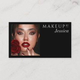 Cartão De Visita Elegant Black QR Code Social Icons Photo Makeup