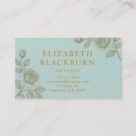 Cartão De Visita Elegant Blue and Gold Rose Business Card