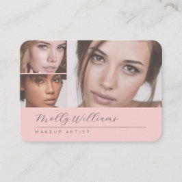 Cartão De Visita Elegant Blush Pink Black Script 3 Photo Makeup