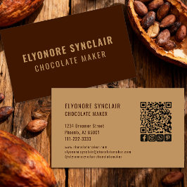 Cartão De Visita Elegant Brown Chocolate Maker Social Icon QR Code 